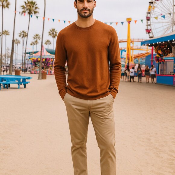 Old Navy Men L Rust Cozy Waffle-Textured Crew-Neck  Pullover Athletic Casual VTG - Picture 1 of 14